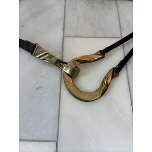Vintage Chicos Leather Belt Women Med/Large Gold Tone Horseshoe Buckle Brown
